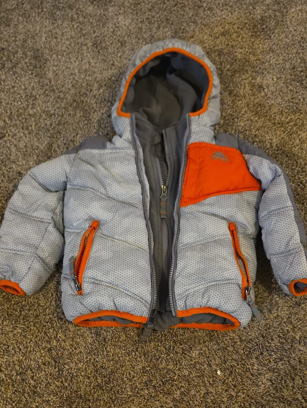 Snozu Kids Hooded Puffer Jacket - Gray & Orange